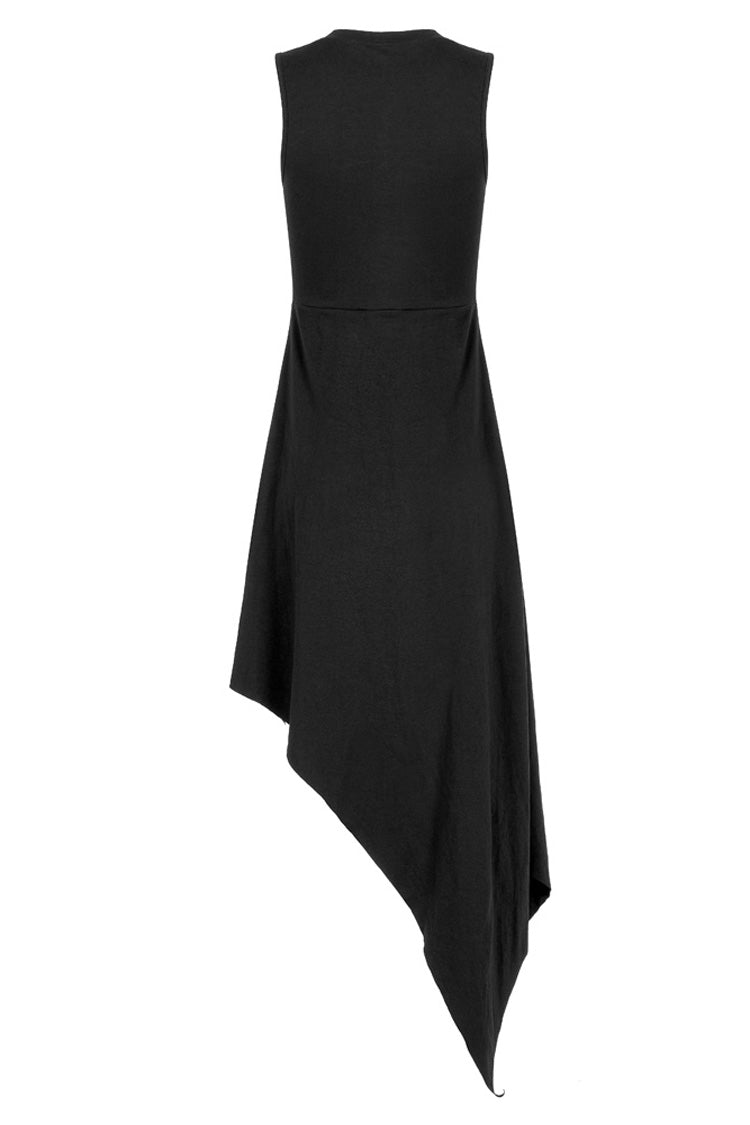 Black Hollowed Out Cross Spray-Painted Asymmetric Hem Sleeveless Women's Gothic Dress