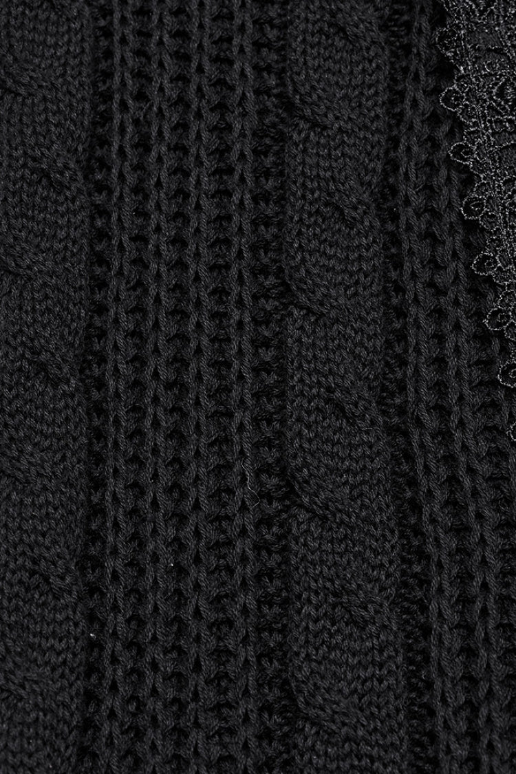 Black Ripped Lace-up Women's Gothic Knitted Skirt