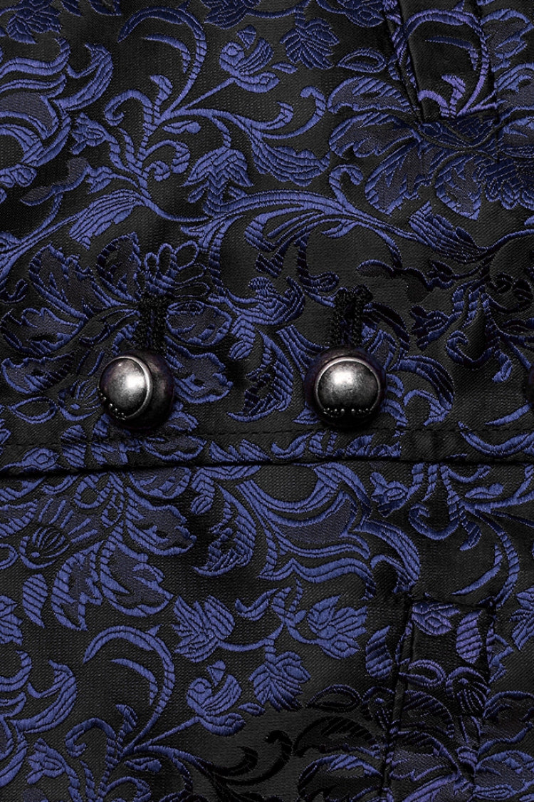 Black/Blue V Collar Jacquard Lace-Up Men's Gothic Vest