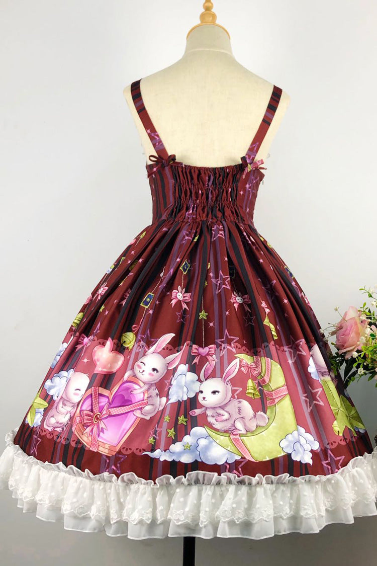 [Bunny Star Paradise] Robe Jsk Lolita douce sans manches imprimée à volants avec nœud en dentelle 4 