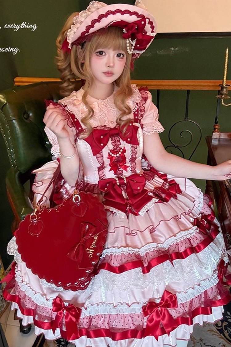 Red [Ribbon Berries] Sleeveless Multi-Layered Ruffle Bowknot Lace Sweet Lolita Jsk Dress