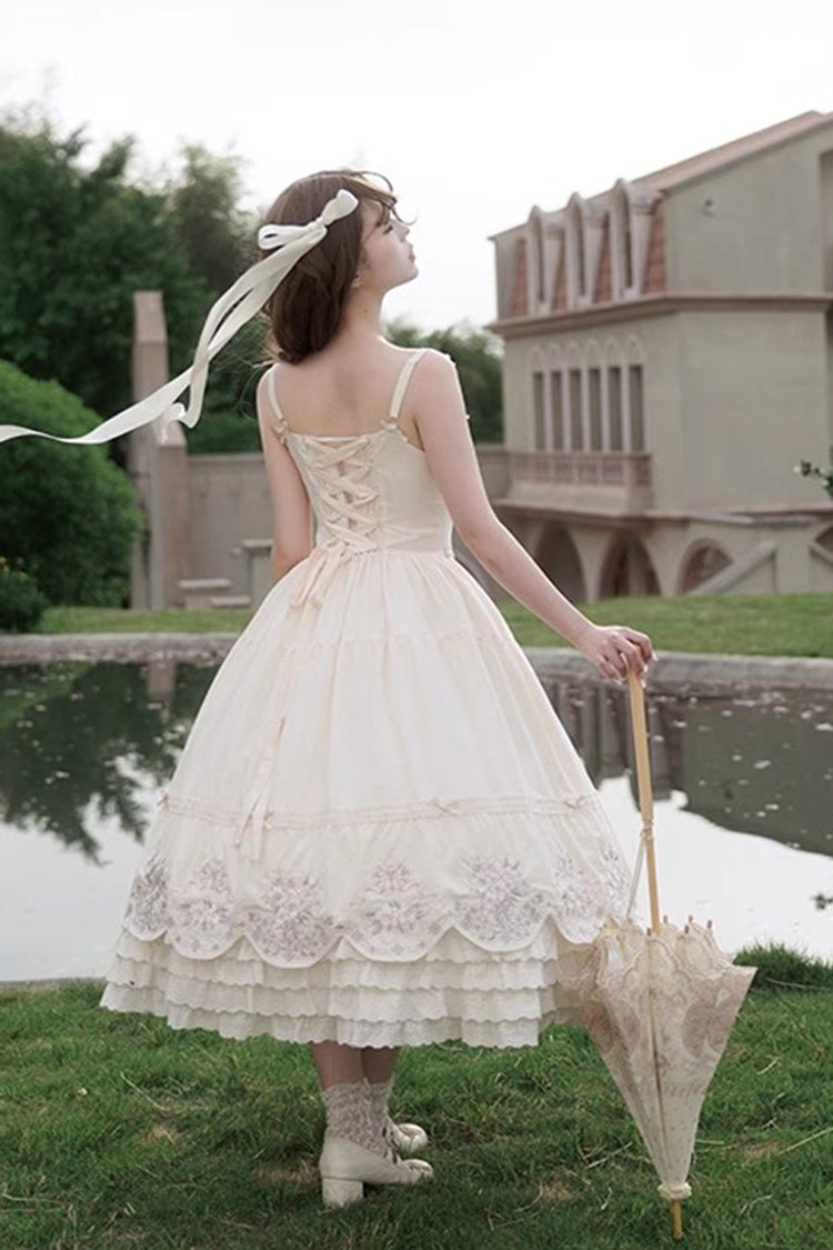 Abricot [Papillon Fantaisie] Robe Lolita Sweet Princess à Volants à Trois Couches avec Noeud Papillon Broderie en Dentelle Jsk 