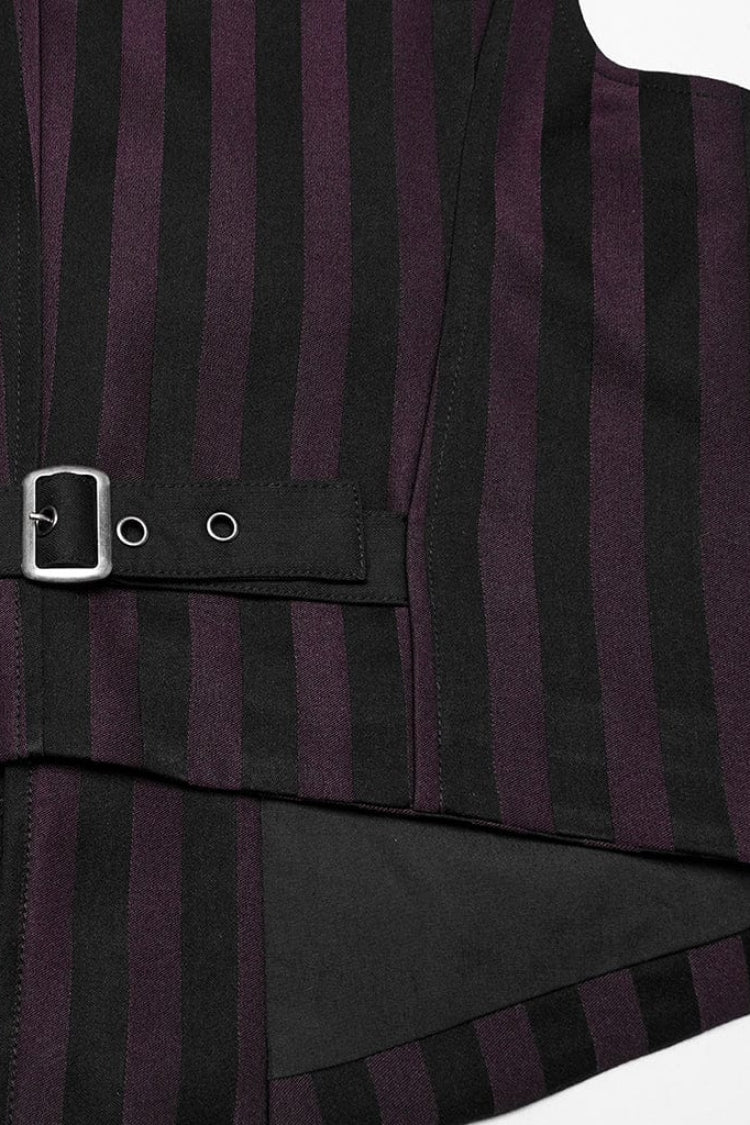 Black/Red V Collar Sleeveless Striped Print Buckle Men's Punk Vest