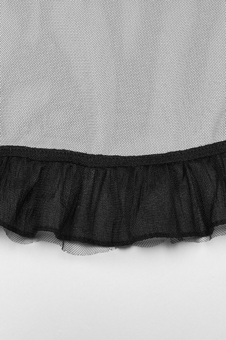 Black/Red Ruffle Stitching Mesh Plaid High/low Women's Gothic Skirt
