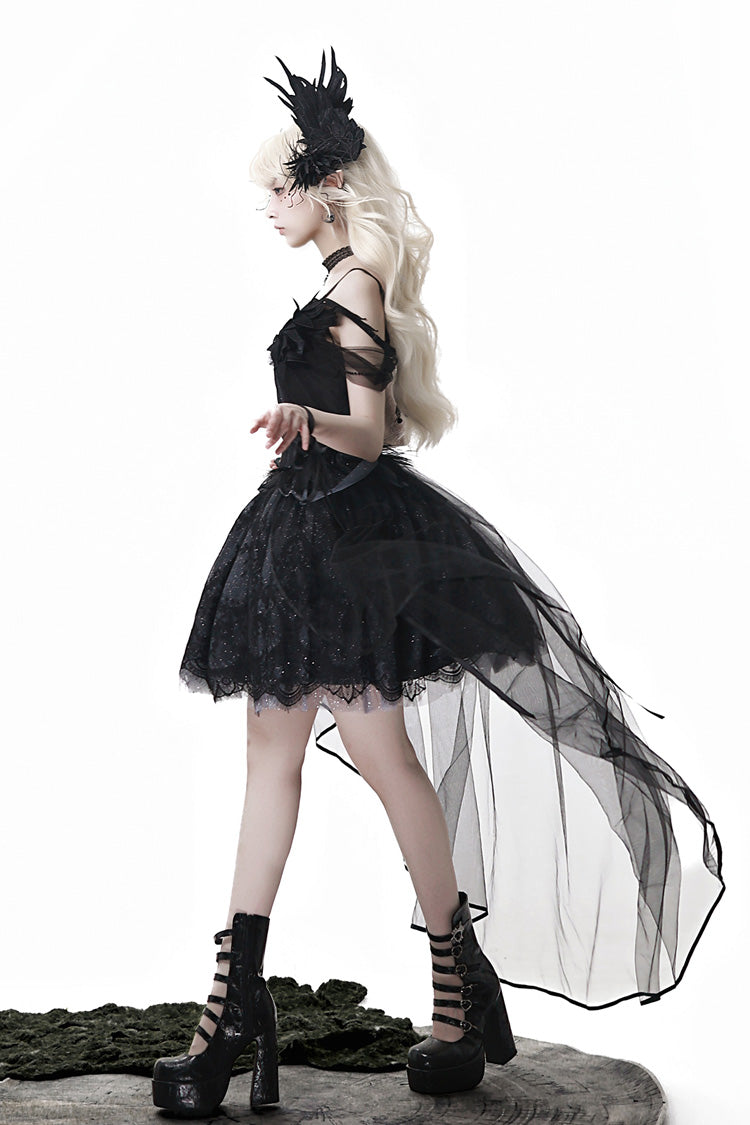Black [Black Swan's Prayer] Sleeveless Ruffle Bowknot Gothic Ballet Lolita Jsk Dress