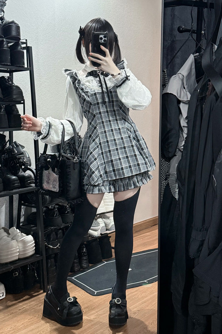 [First Love Contract] Print Bowknot Lace Gothic Jirai Kei Dress Set 4 Versions