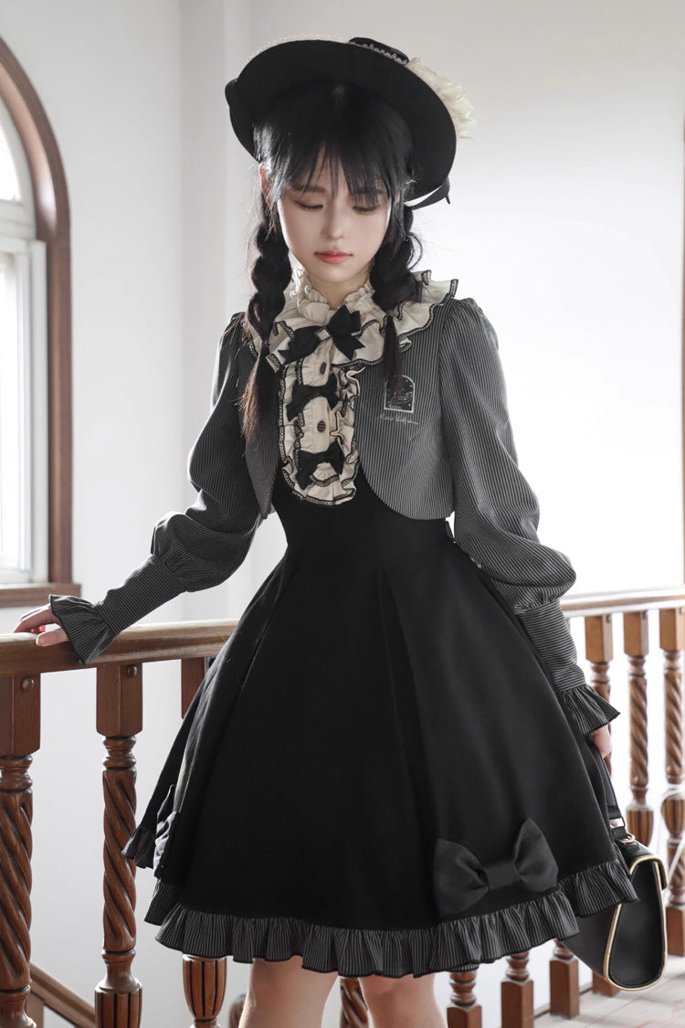 Black Viol Serenade Long Sleeves Bowknot Stitching Sweet Elegant Two Fake Pieces Lolita Dress