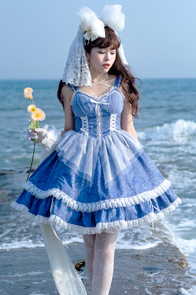 Blue Landing Drawstring Pull Up Hem Elegant Sweet Lolita Dress