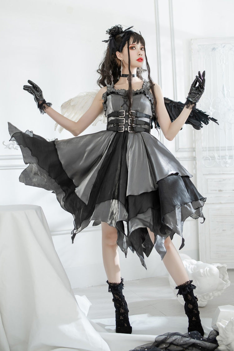 Silber/Grau [Seven Deadly Sins: Lust] Mehrlagiges unregelmäßiges Gothic Lolita Jsk Kleid