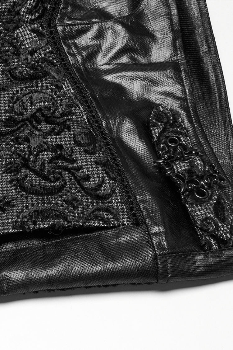 Black Print Floral Embroidery Buckle Men's Gothic Pants