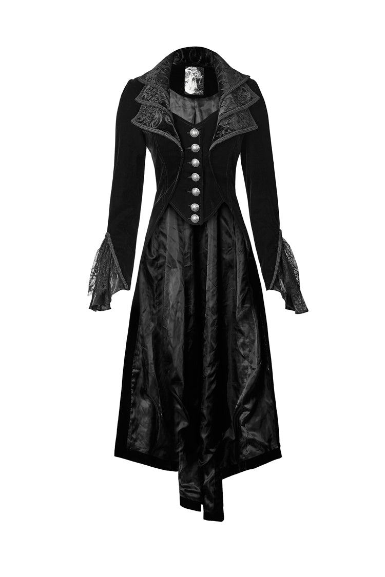 Black Layered Collar Back Large Wave Womens Gothic Victorian Dress Coat