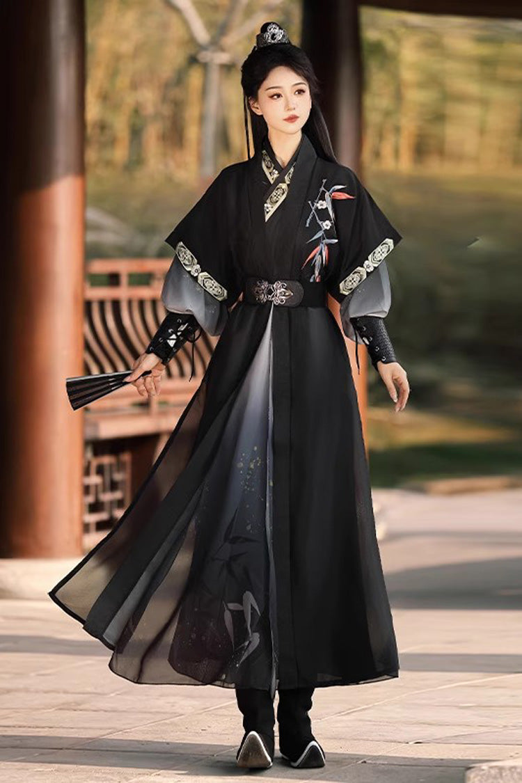 Black Knight-style Song Dynasty Cross-collared Gradient Embroidery Classic Vintage Hanfu Dress Set