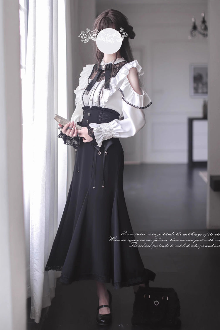 Black Ruffle Bowknot Slim Sweet Elegant Lolita Fishtail Skirt Dress