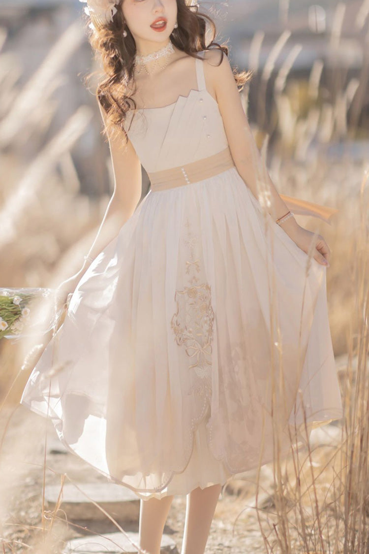 White Chinese Style Bronzing Flower Embroidery Sweet Lolita Jsk Dress