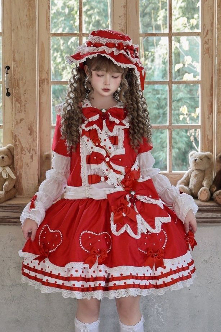 Red Round Collar Long Sleeves Multi-Layered Bow Sweet Lolita Dress Set