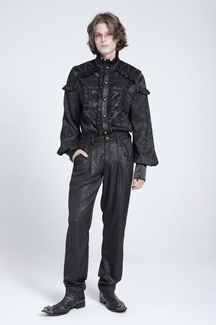 Black Floral Print Embroidery Men's Gothic Suit Pants
