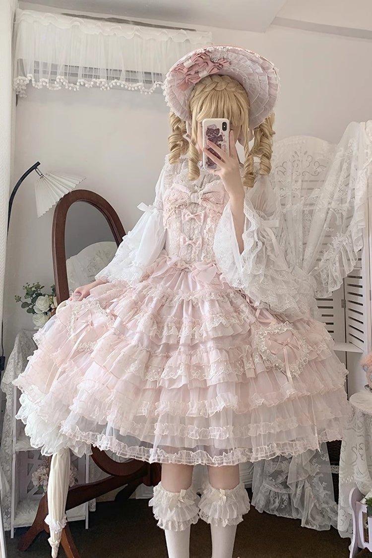 Pink [Sweetheart Diary] Multi-Layered Ruffle Hanayome Embroidery Bowknot Lace Sweet Lolita Jsk Dress