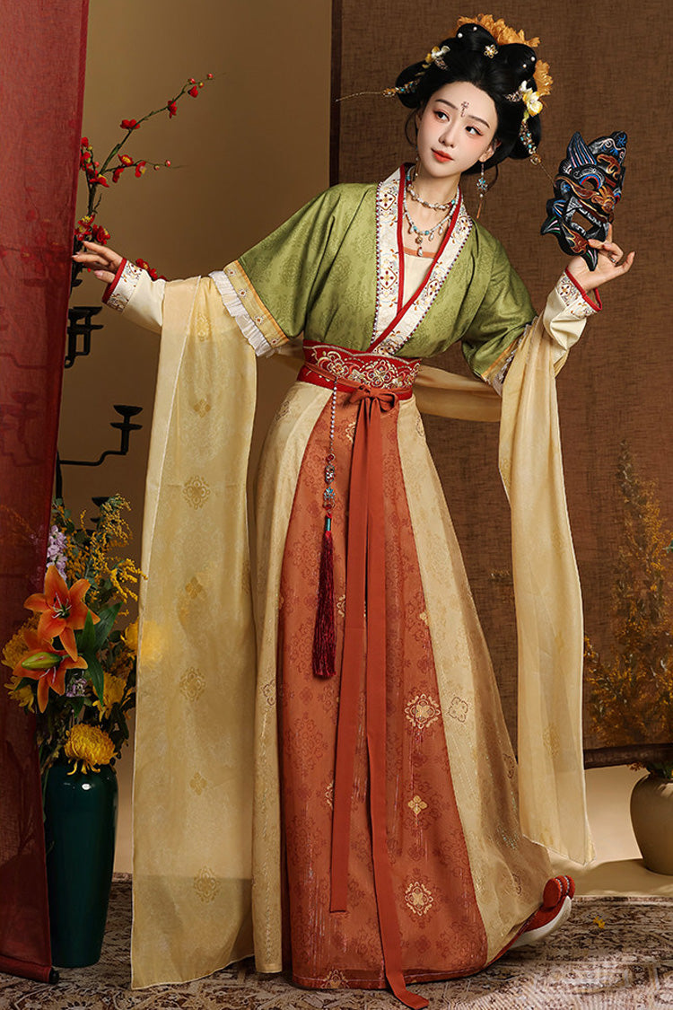 Multicolor [Banquets in the Tang Dynasty] Long Sleeves High Waisted Printed Embroidered Women's Casual Chinese Inspired Royal Hanfu Set