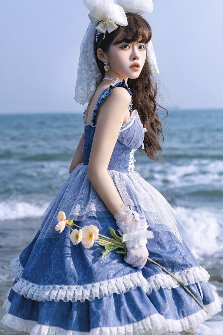 Blue Landing Drawstring Pull Up Hem Elegant Sweet Lolita Dress