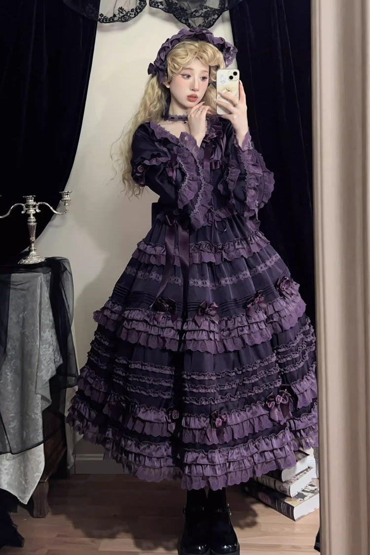 Purple [Layered Blackcurrant] Short Sleeves Ruffle Bowknot Lace Sweet Lolita Dress