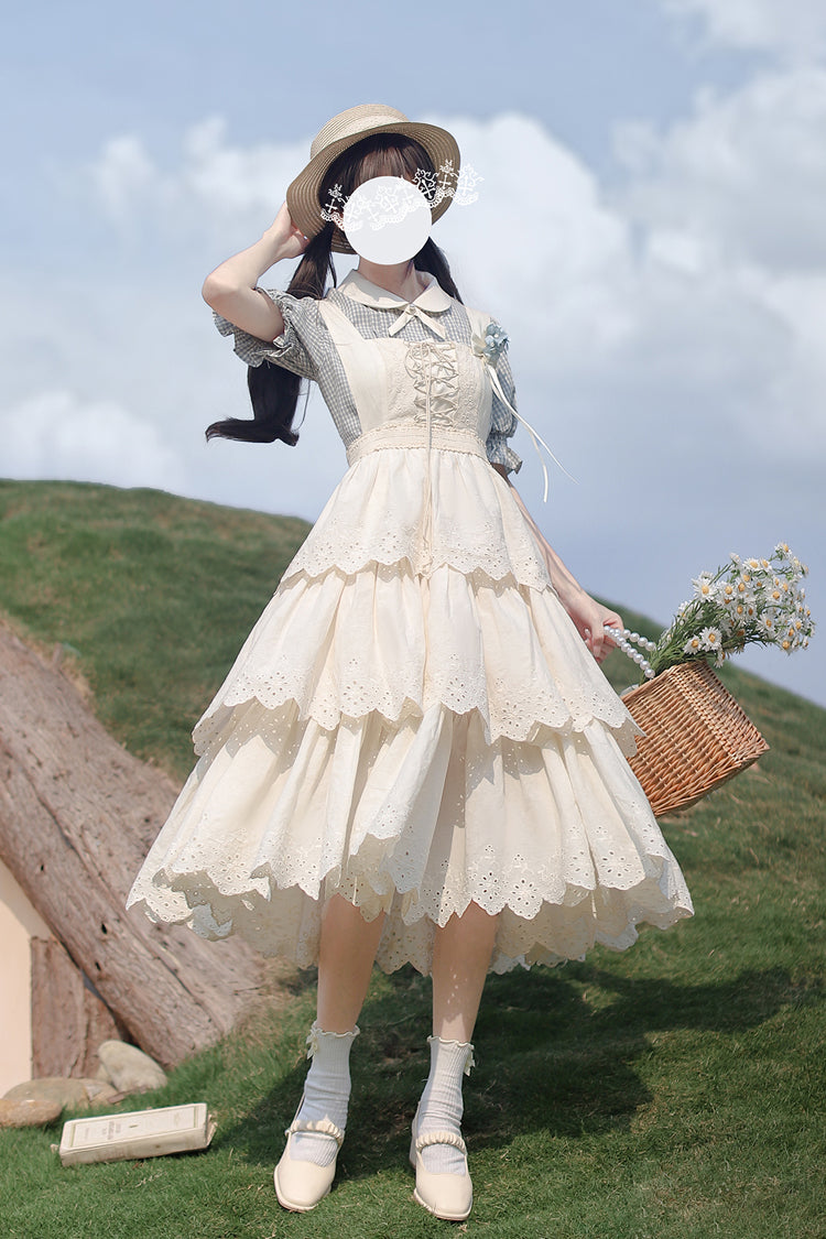 Ivory Sleeveless Triple-Layered Ruffle Lace-Up Sweet Elegant Lolita Jsk Dress