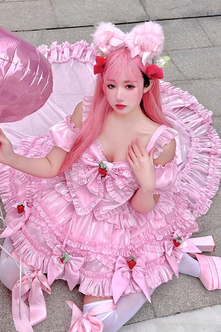 Pink Strawberry Magic Girl Party Theme Cute Sweet Princess Lolita Strapless Dress
