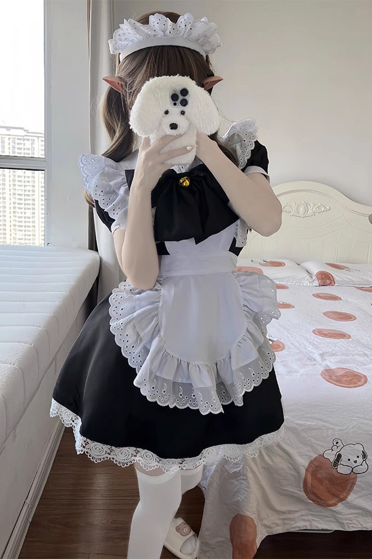Maid Short Sleeves Ruffle Bowknot Sweet Plus Size Lolita Dress Full Set 2 Colors