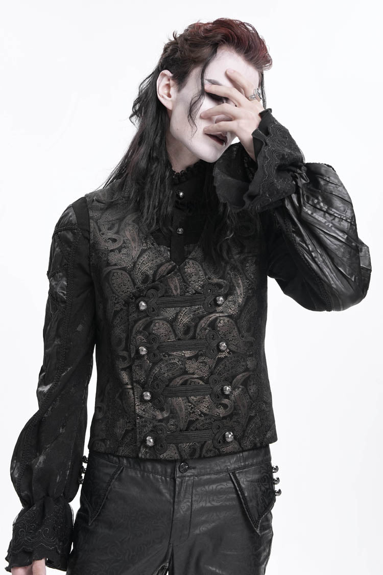 Gloden Sleeveless Floral Print Buckle-up Men's Gothic Vest