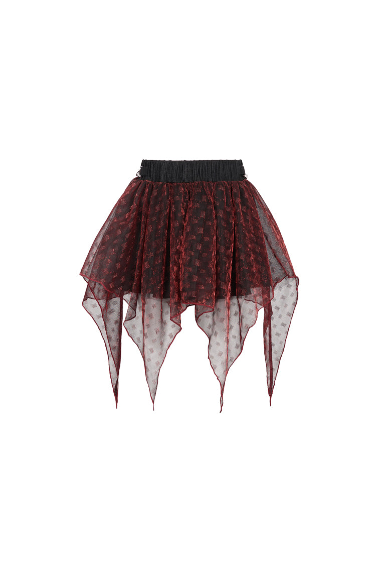 Red Bright Mesh Metal Buckle Decoration Playful And Cute Tutu Short Women's Punk Skirt