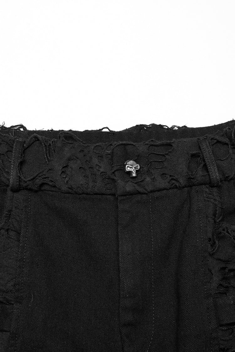 Black Ripped Eyelet Straps Men's Gothic Shorts