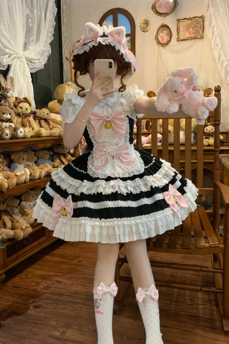 Black [Meowling Sweet Maid] Sleeveless Multi-Layered Ruffle Bowknot Lace Sweet Princess Lolita Jsk Dress