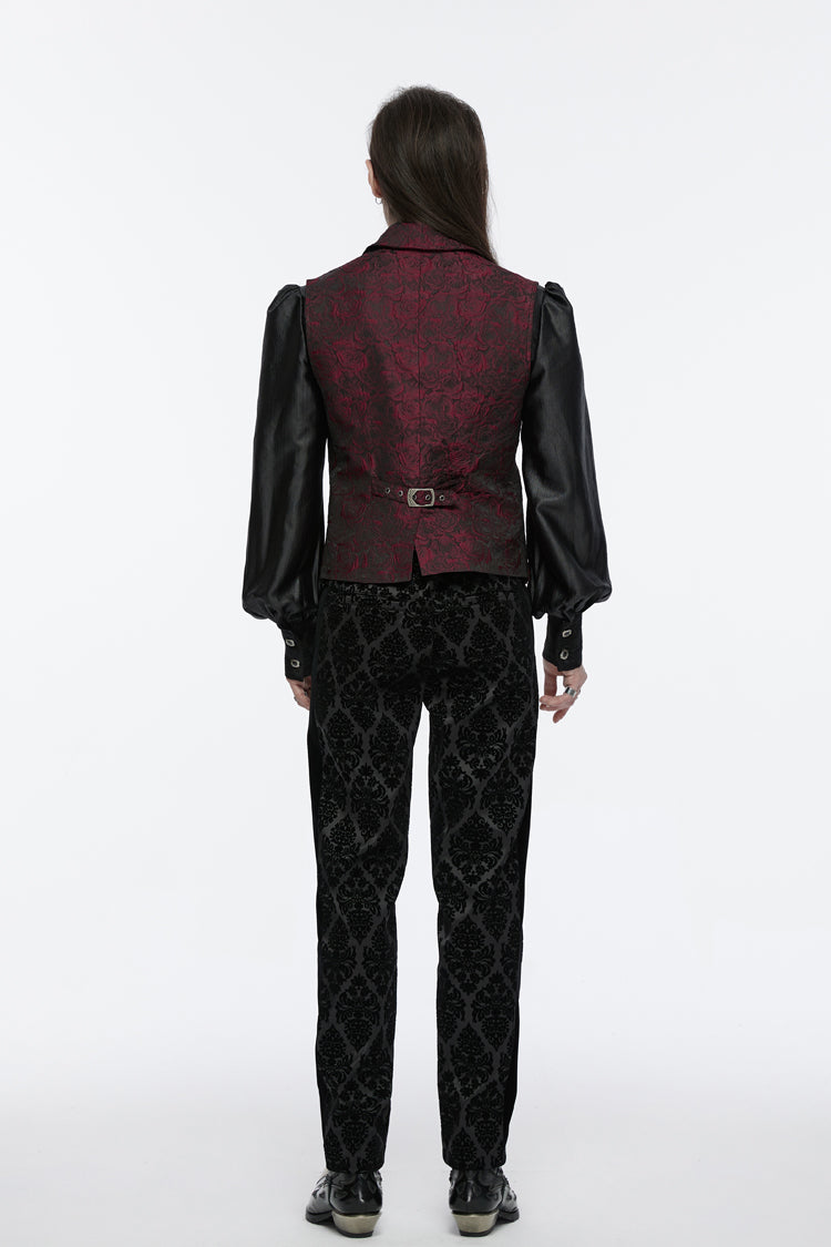 Red Sleeveless Jacquard Buckle Zip Men's Gothic Waistcoat