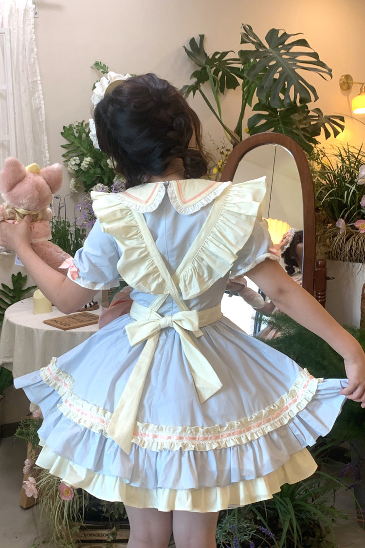 Cookies Kurzarm Maid Rüschen Bowknot Süßes Lolita Stufenkleid 2 Farben