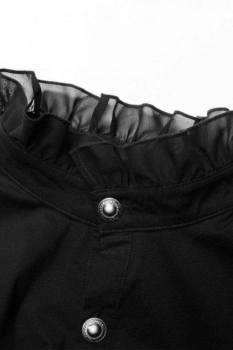 ブラック スタンド カラー 長袖 メタル ボタン レース メンズ ゴシック ブラウス