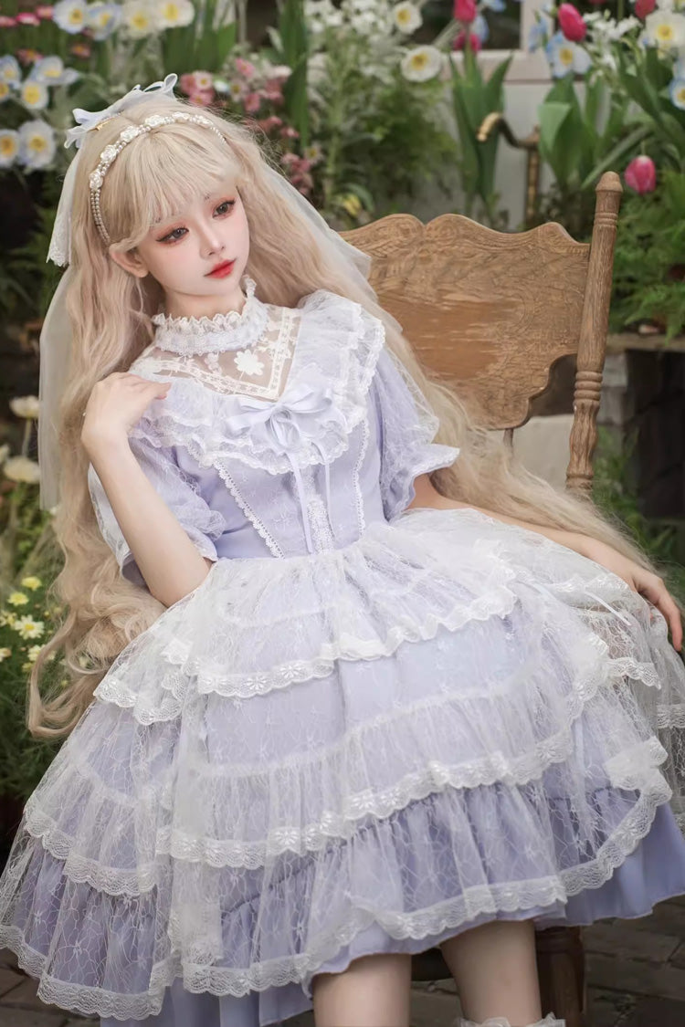 Purple Iris Love Multi-layer Jacquard Bowknot Sweet Elegant Princess Lolita OP Dress