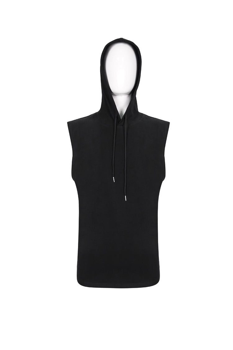 Black Knit Irregular Simple Versatile Sleeveless Hooded Men's Punk Tank Top
