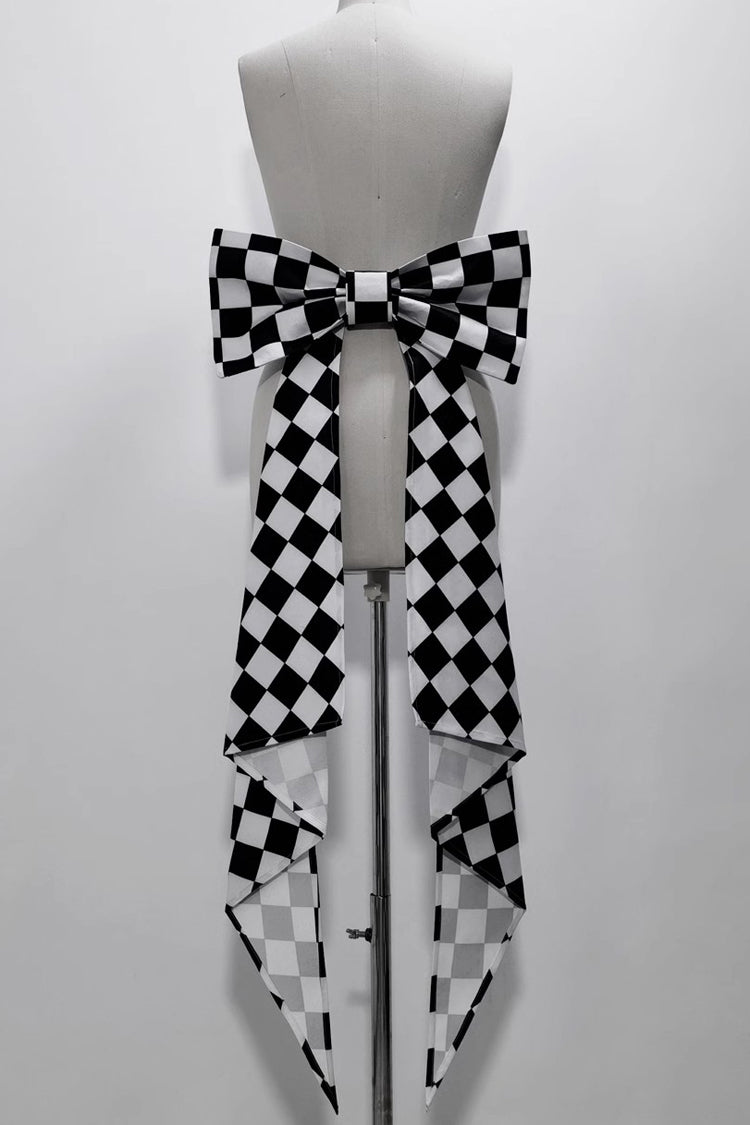 Black/White Rabbit Theater Checkerboard Print Ouji Lolita Waist Bowknot