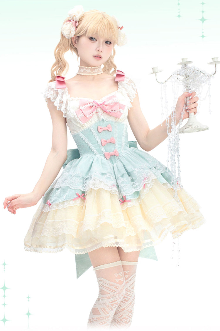 Mint Green [Parfait Romance] Sleeveless Ruffle Bowknot Lace Sweet Elegant Ballet Lolita Jsk Dress