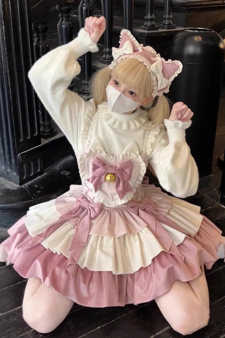 Pink Gradient Triple-Layered Ruffle Bowknot Sweet Princess Lolita Jsk Dress