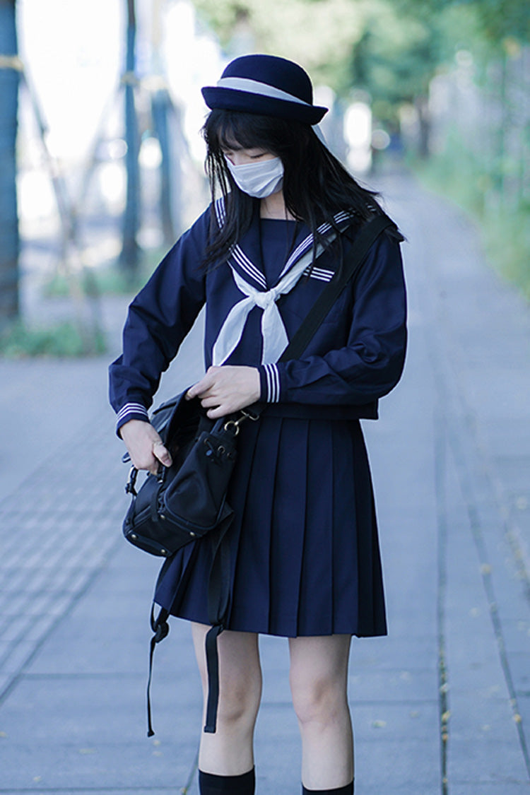 Dark Blue Navy Collar Sweet College Style Japanese School Skirt