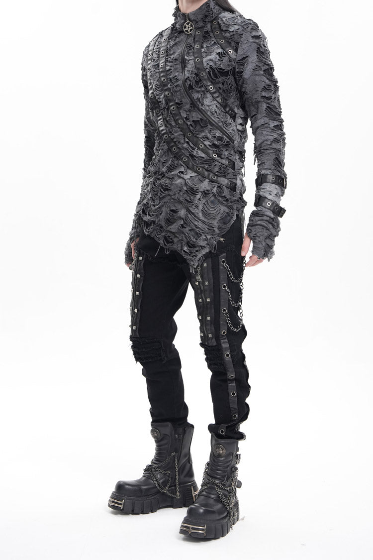 Schwarze Nähte Ösen Ketten Nieten Herren Gothic Hose