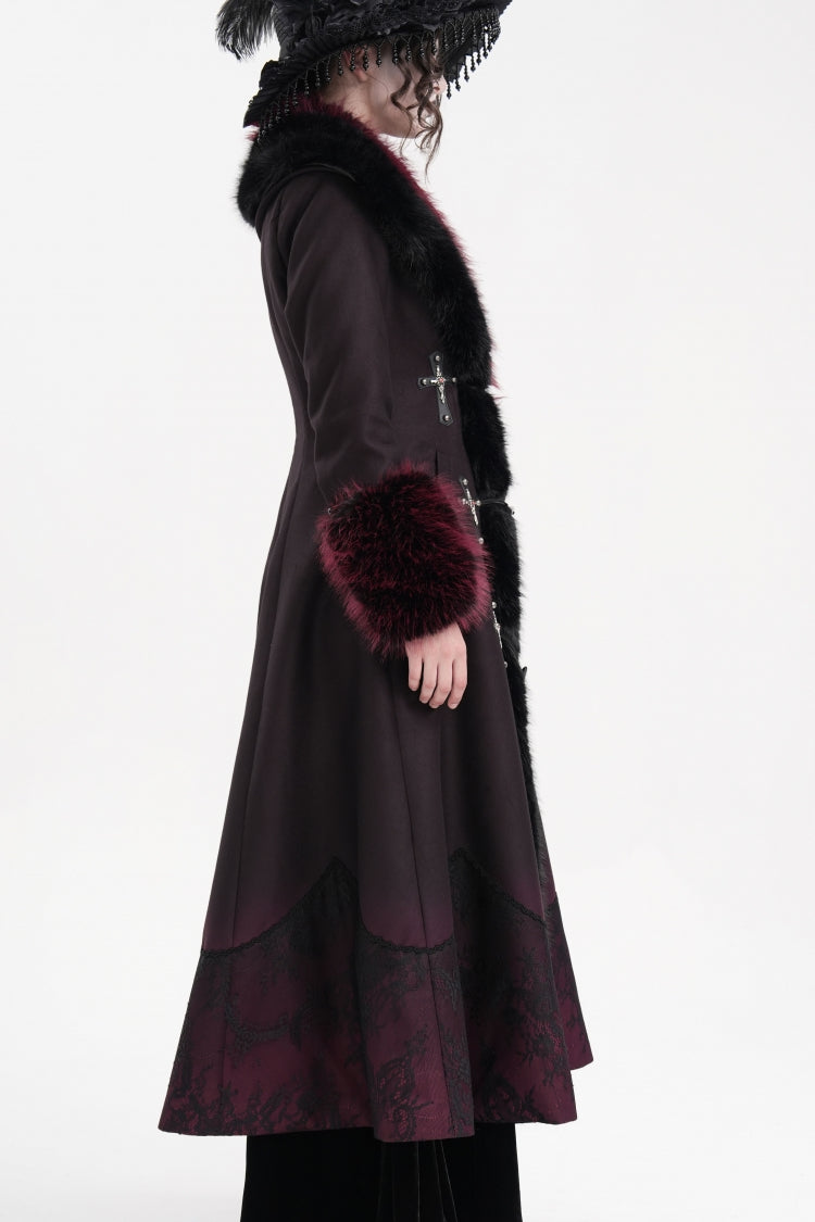 Black/Red Cross Long Sleeves Lace Women's Gothic Long Coat