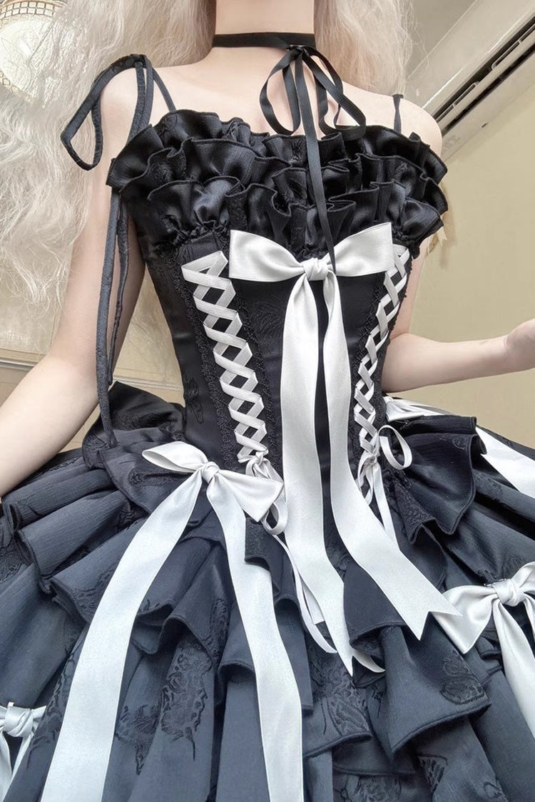 [Thousand Paper Cranes] Sleeveless Multi-Layered Ruffle Bowknot Lace-Up Fishbone Gothic Lolita Jsk Dress 4 Colors