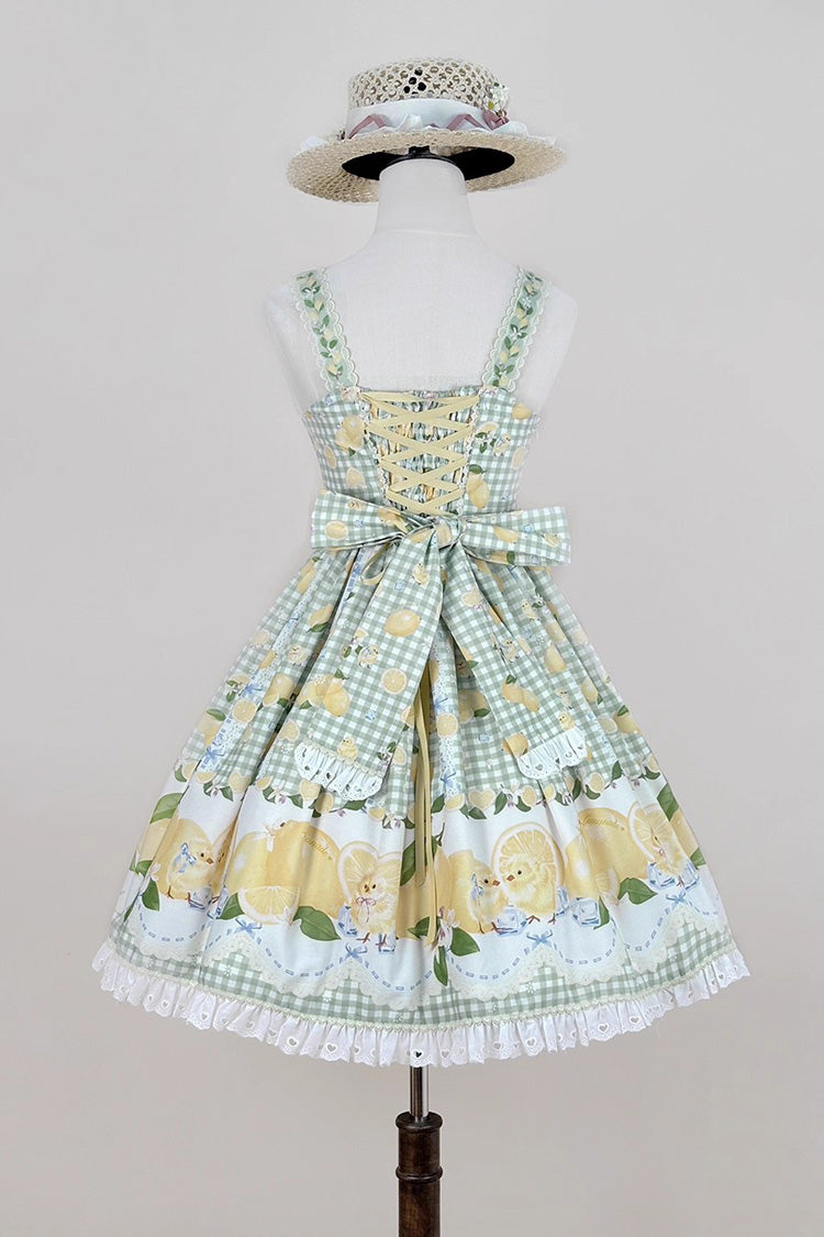 Green [Lemon Chicken] Print Ruffle Bowknot Lace Sweet Lolita Jsk Dress