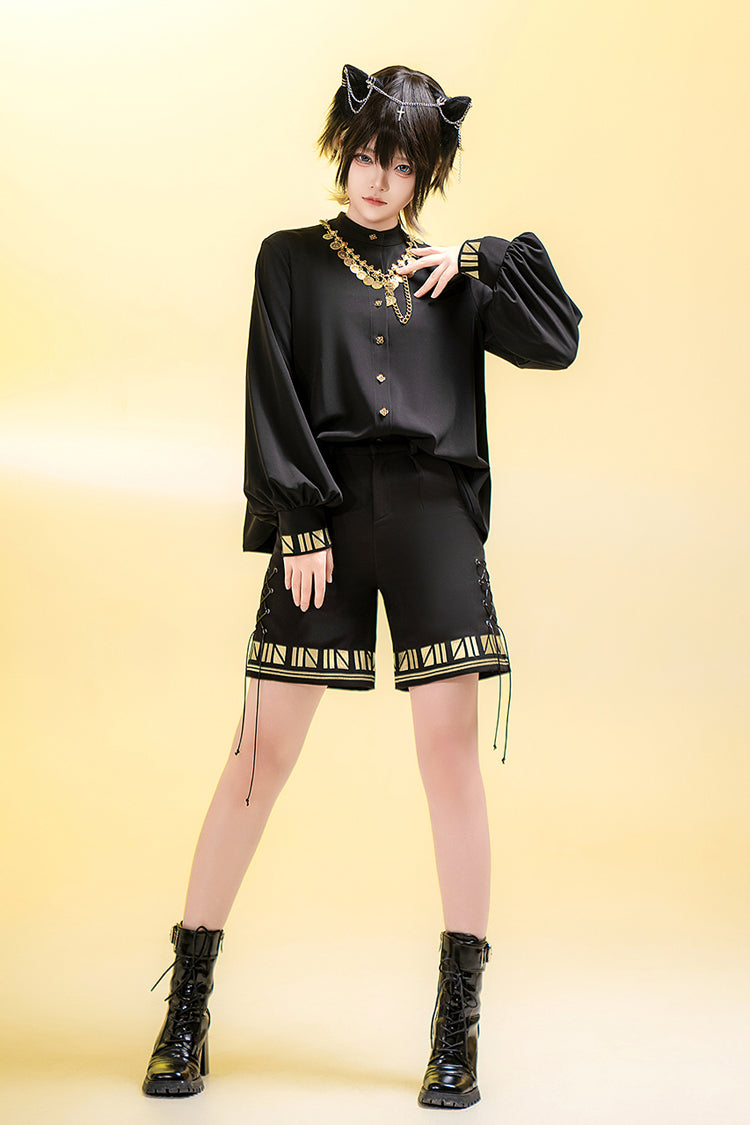 Black [Black Cat] Print Embroidery Ouji Gothic Vintage Prince Handsome Lolita Shorts