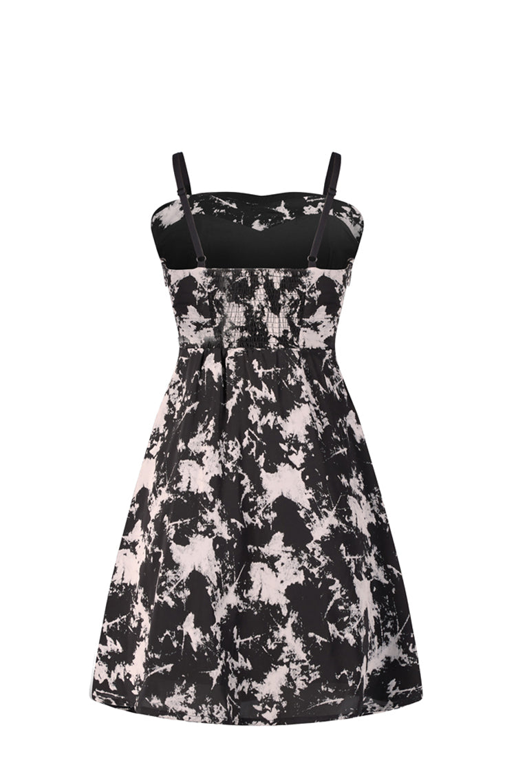 Black Folding Collar A-Shape Print Women's Punk Slip Dress