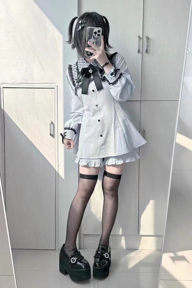 Heart Shape Print Bowknot Lace Sweet Jirai Kei Dress 2 Colors