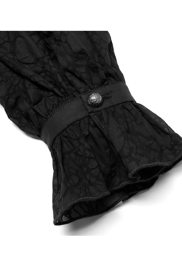 Black Gothic Long Sleeve Mesh Texture Fabric Lace Pleated Ruffle Tie Design Men's Shirt