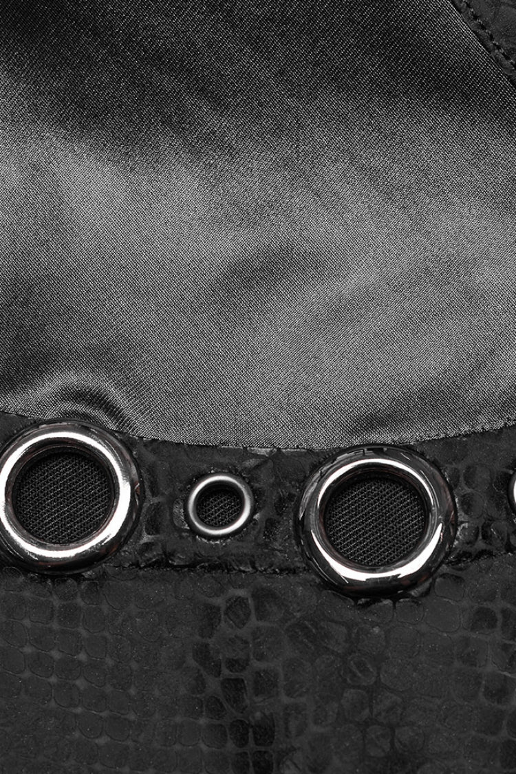 Black Sleeveless Metal Rings Hollow Mesh Women's Steampunk Dress