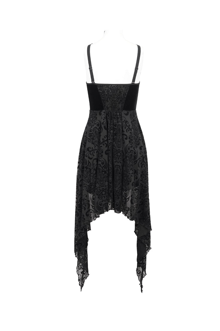 Black Stretch Pentagram Flock Print Sexy Sheer Women's Gothic Dress